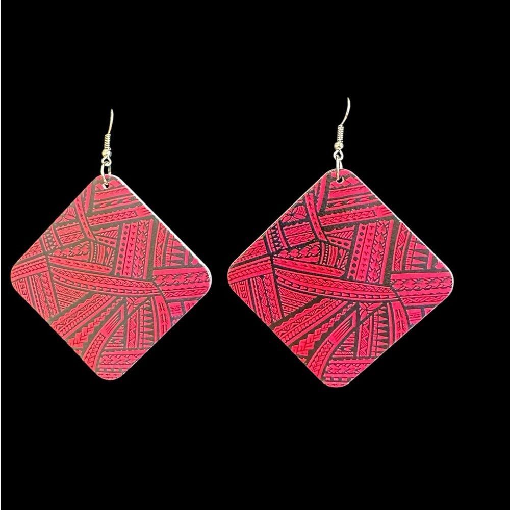 40E Geometric Red Earrings